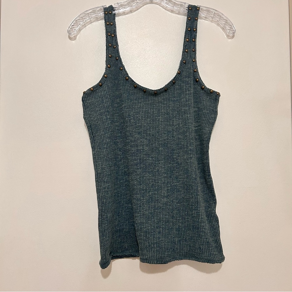 POL Teal Ribbed Studded Tank Top Western Boho Style Mineral Wash Shabby Chic M
